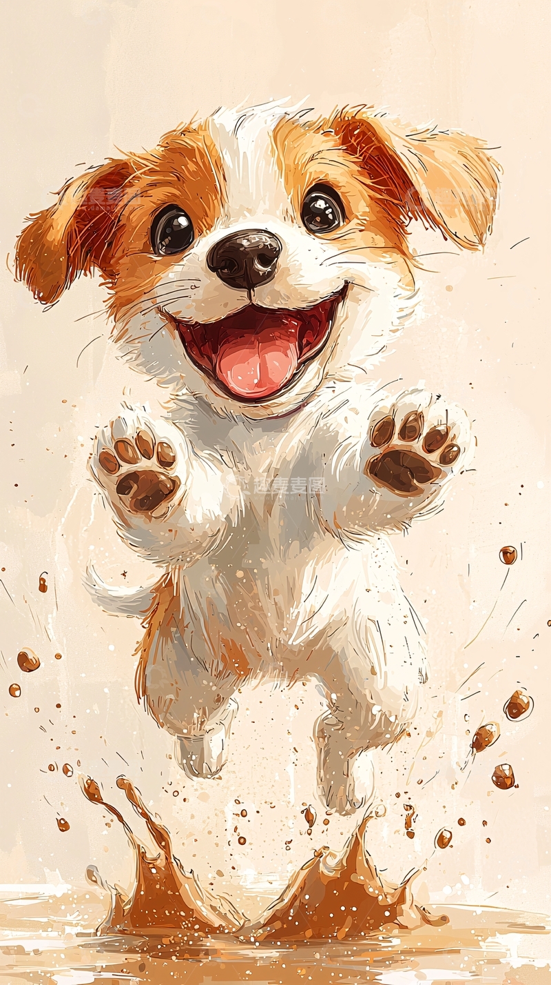 高清大图下载【趣麦麦图】可爱小狗跳跃水花四溅