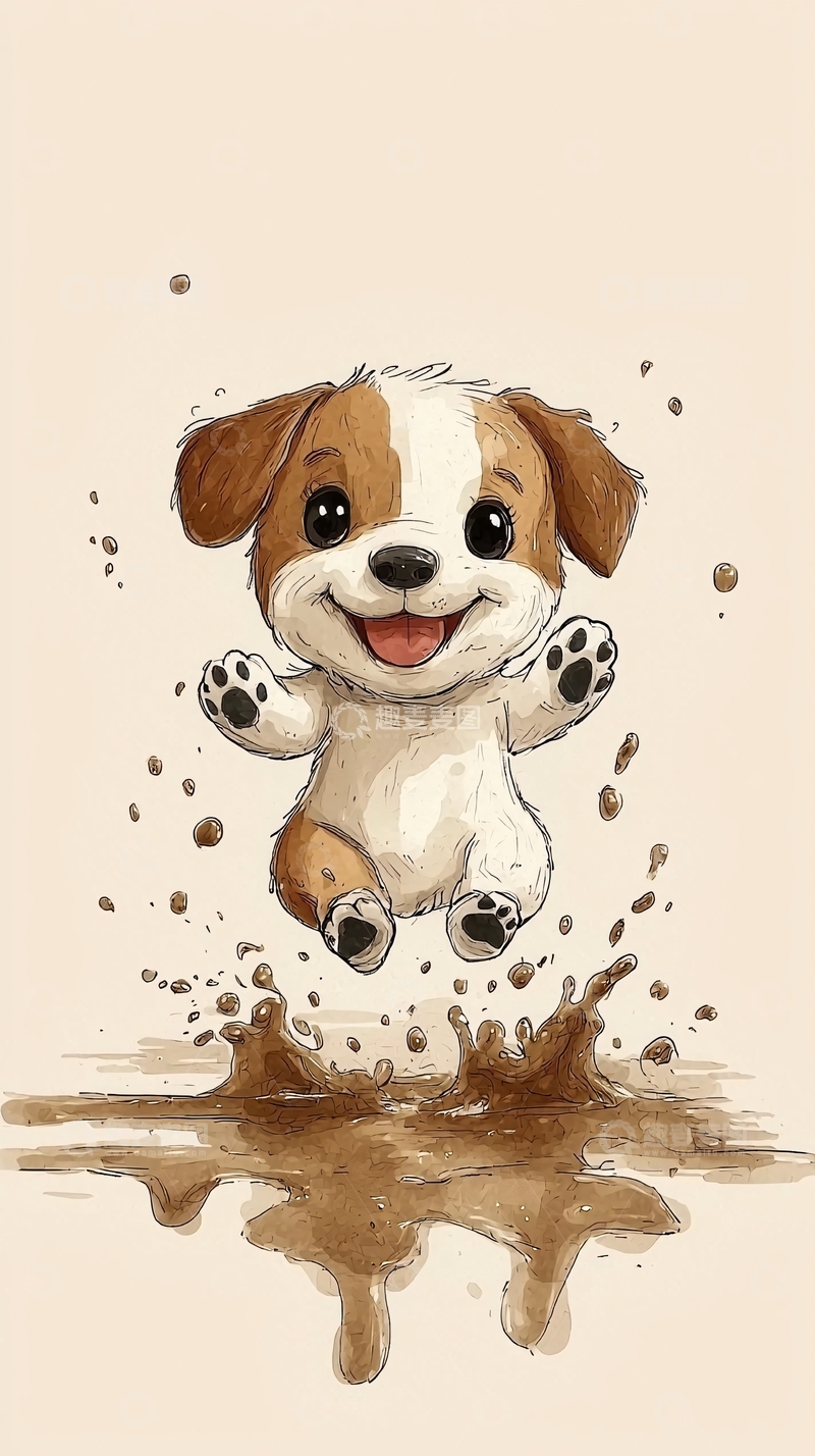 高清大图下载【趣麦麦图】可爱小狗跳泥坑