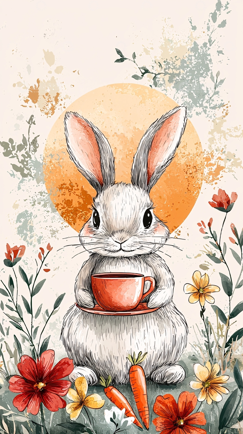 高清大图下载【趣麦麦图】可爱兔子喝茶