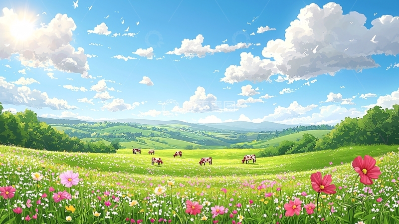 高清大图下载【趣麦麦图】阳光明媚的田园牧歌