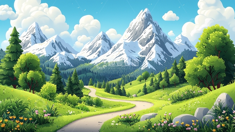 高清大图下载【趣麦麦图】卡通山水风景画