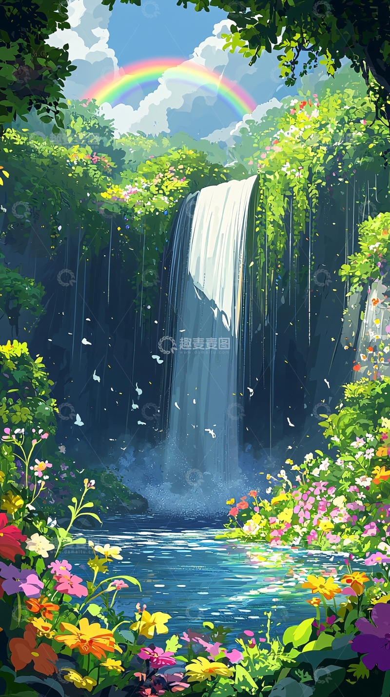 高清大图下载【趣麦麦图】彩虹瀑布