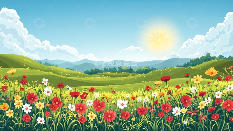 高清大图下载【趣麦麦图】阳光明媚的田野花朵