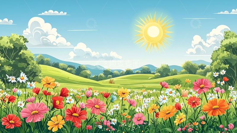 高清大图下载【趣麦麦图】阳光明媚的田野花朵