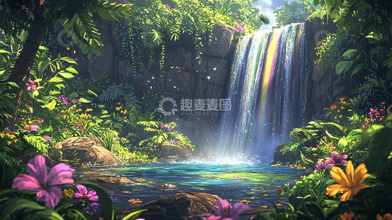 高清大图下载【趣麦麦图】热带雨林瀑布风景