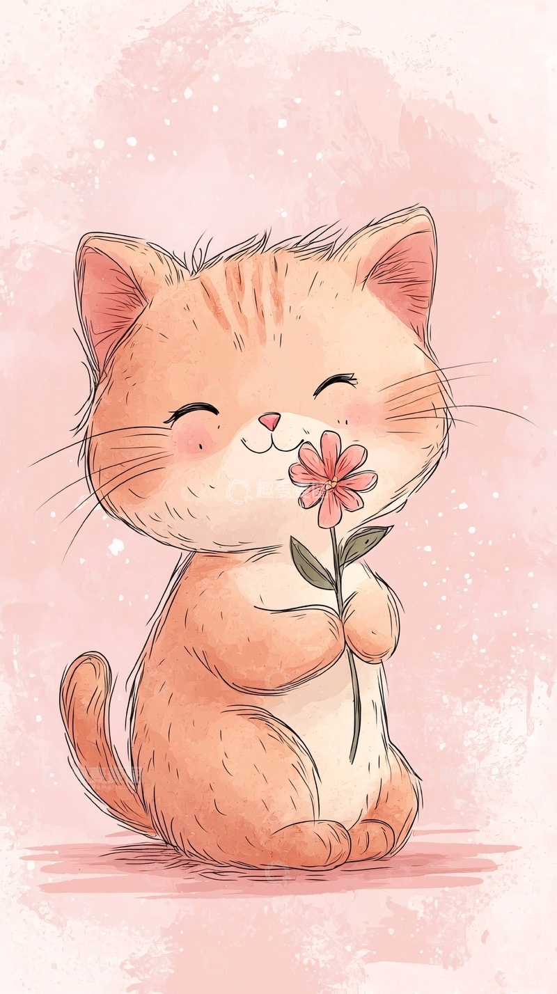 高清大图下载【趣麦麦图】可爱猫咪拿花