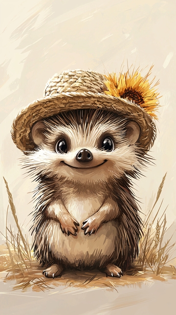 戴草帽的可爱刺猬