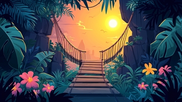 热带雨林吊桥日落