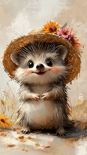 戴草帽的小刺猬