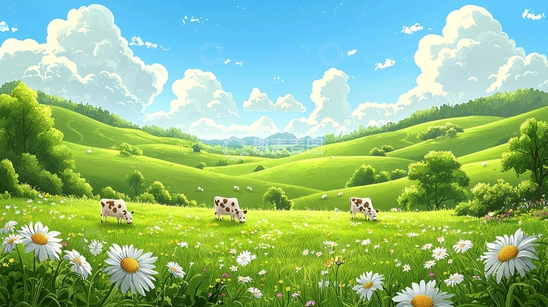 高清大图下载【趣麦麦图】绿色草地和蓝天白云