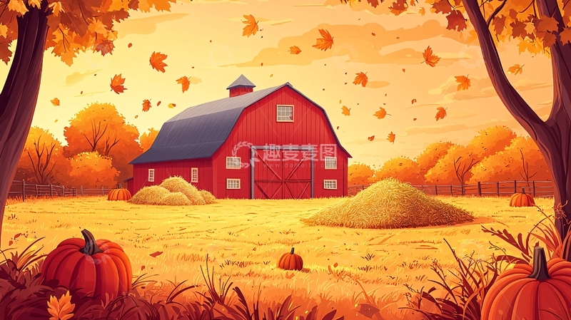 高清大图下载【趣麦麦图】秋日红房子农场风景