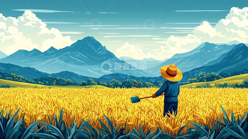 高清大图下载【趣麦麦图】金色麦田里的农民