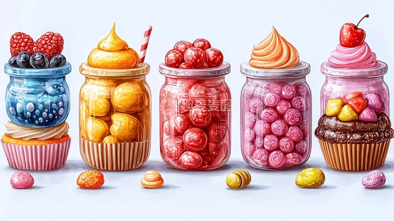 高清大图下载【趣麦麦图】彩色糖果罐子甜点