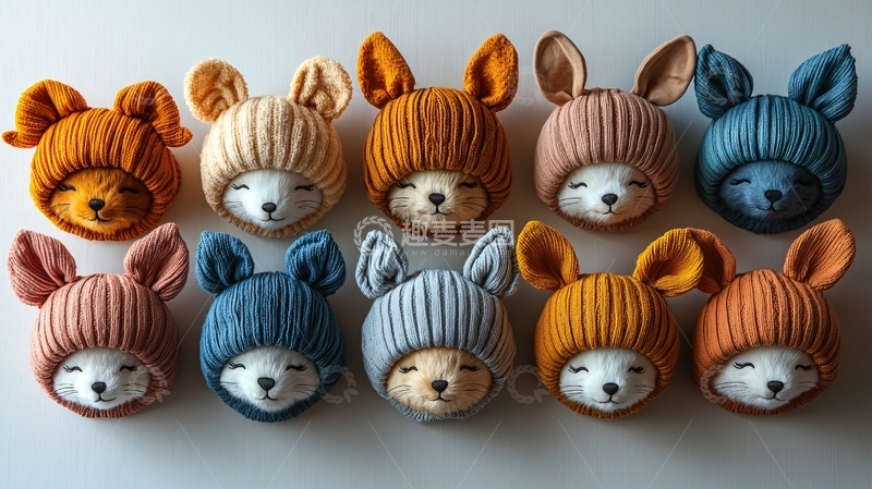 高清大图下载【趣麦麦图】可爱动物毛线帽挂件