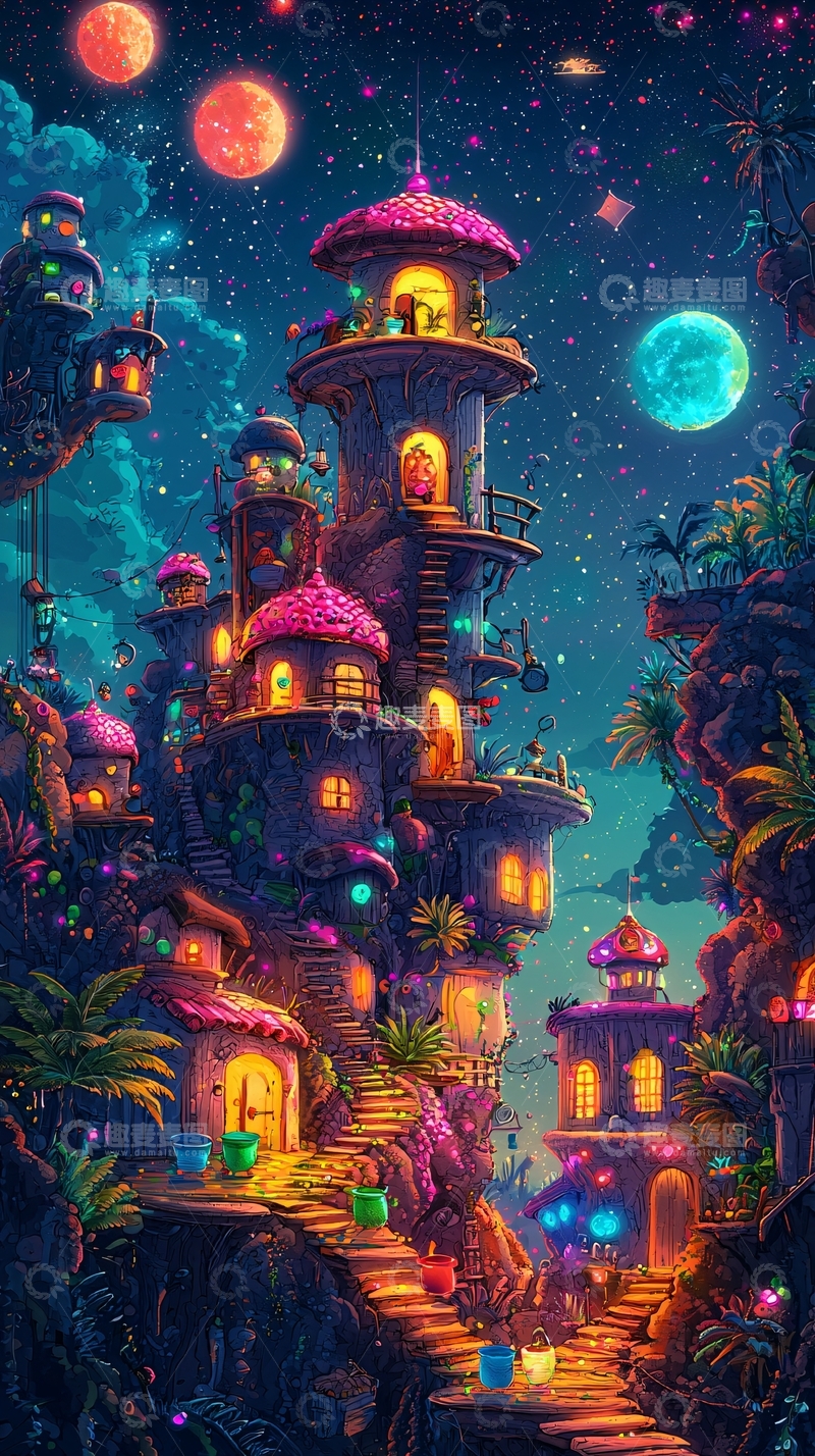 高清大图下载【趣麦麦图】梦幻星球小镇