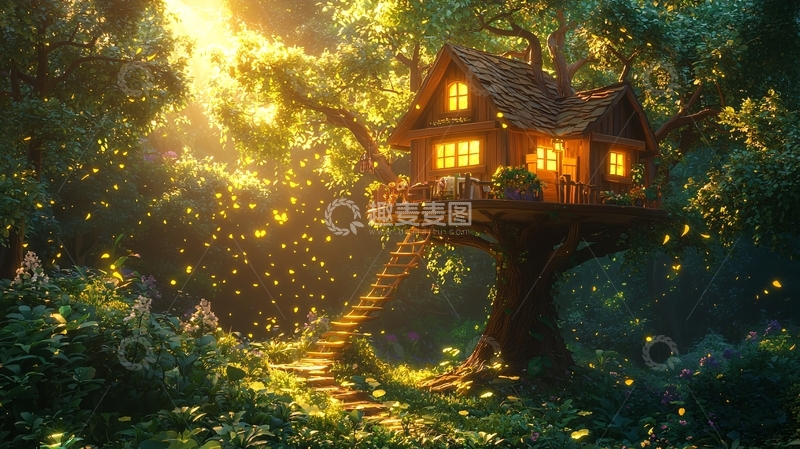 高清大图下载【趣麦麦图】森林树屋