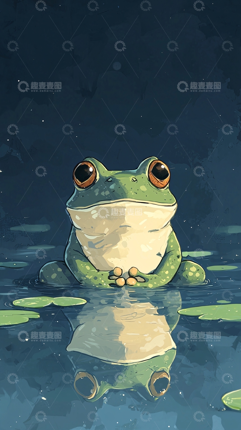 高清大图下载【趣麦麦图】水面上的可爱青蛙