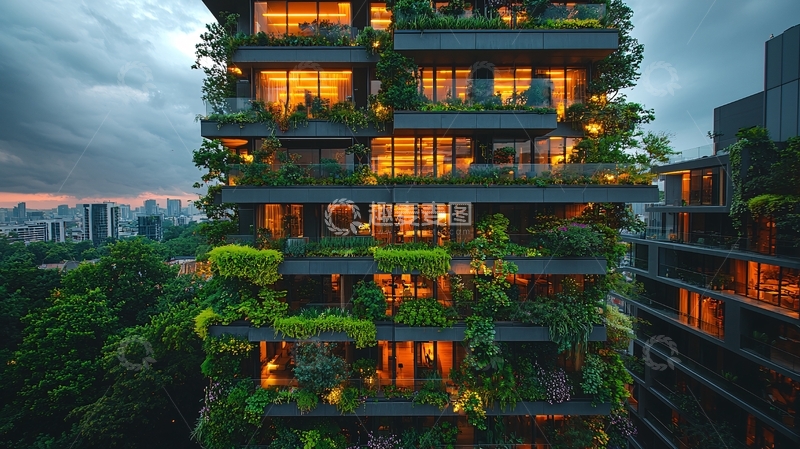 高清大图下载【趣麦麦图】绿植覆盖的现代化高层建筑