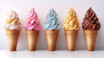 五种口味的甜筒冰淇淋