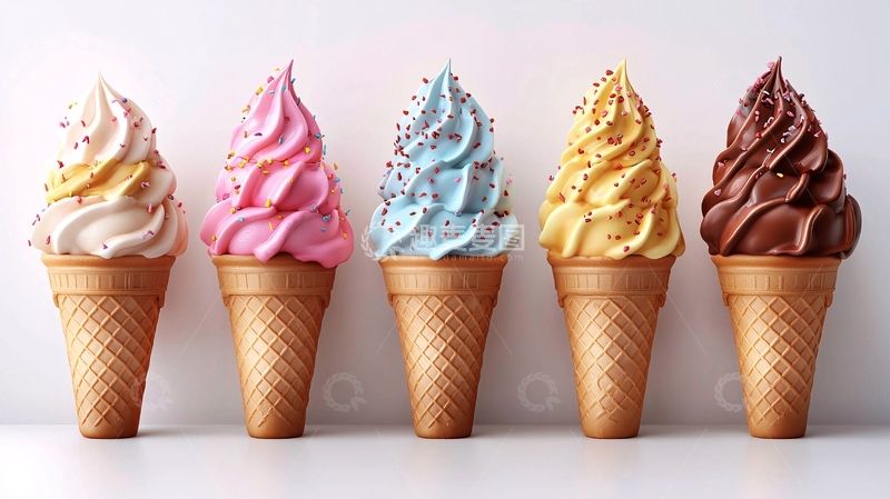 高清大图下载【趣麦麦图】五种口味的甜筒冰淇淋
