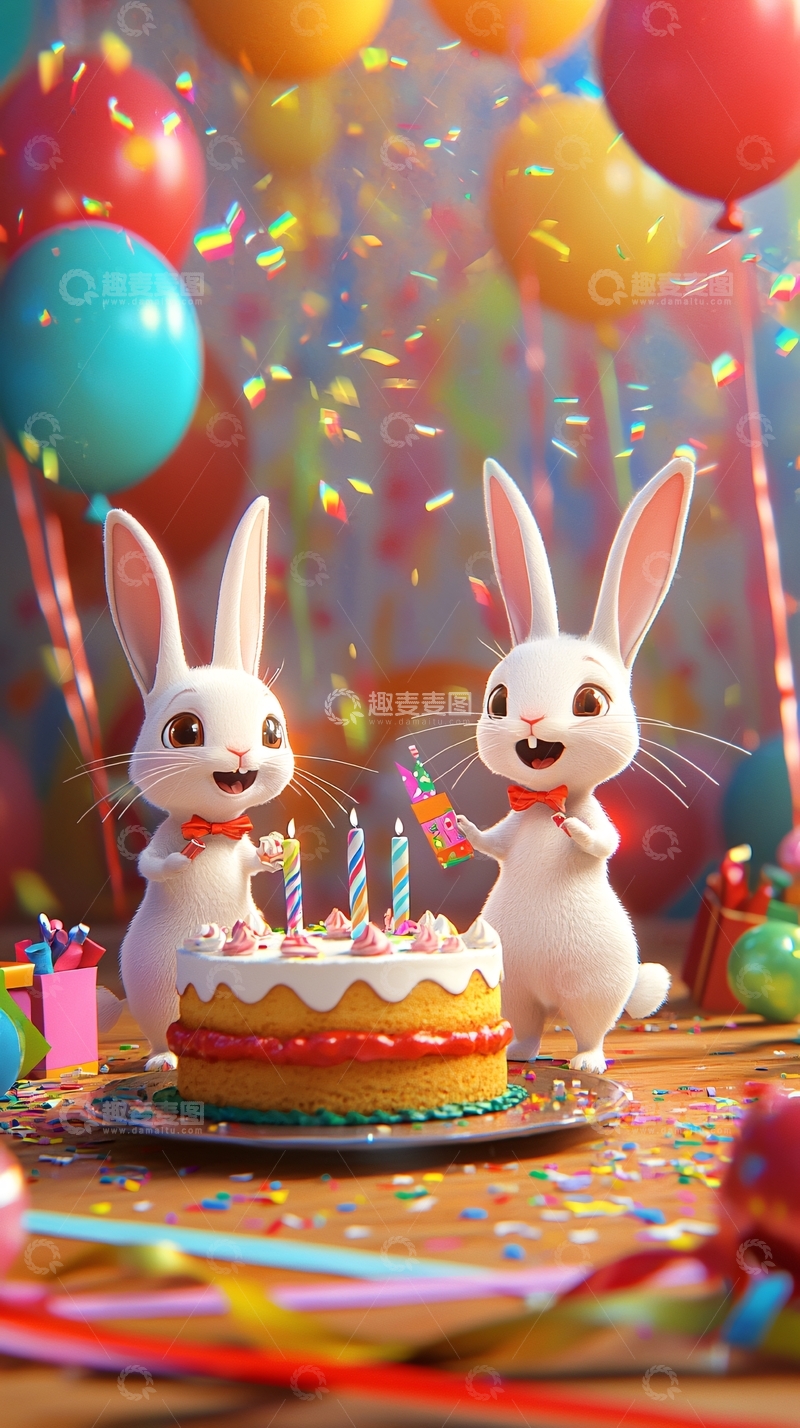 高清大图下载【趣麦麦图】可爱兔子生日派对