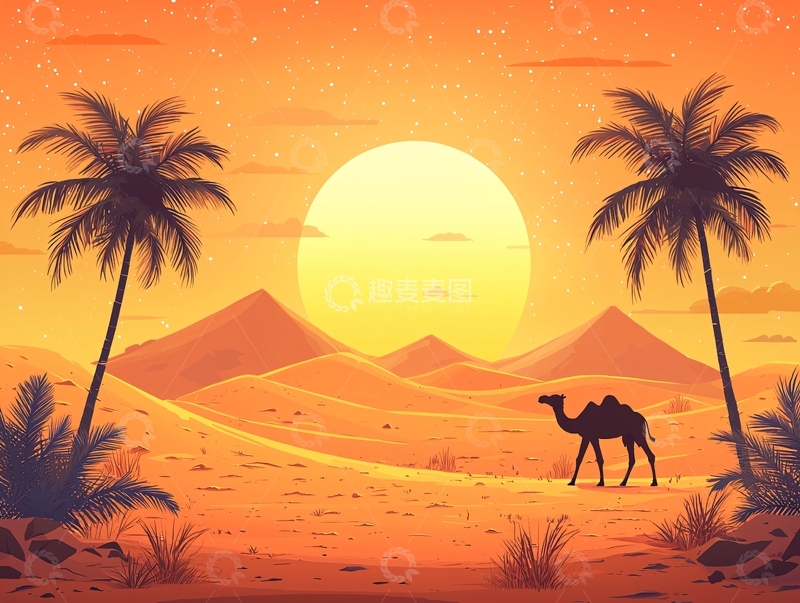 高清大图下载【趣麦麦图】沙漠日落