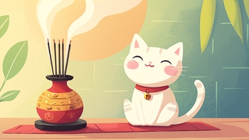 可爱猫咪香炉插画