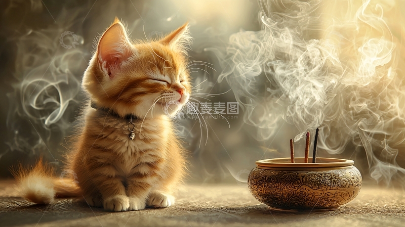 高清大图下载【趣麦麦图】猫咪闻香