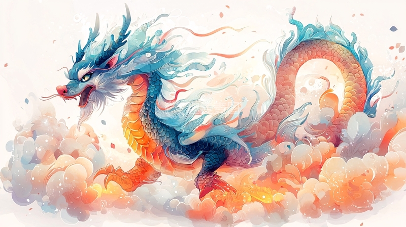高清大图下载【趣麦麦图】水墨画风的彩色龙