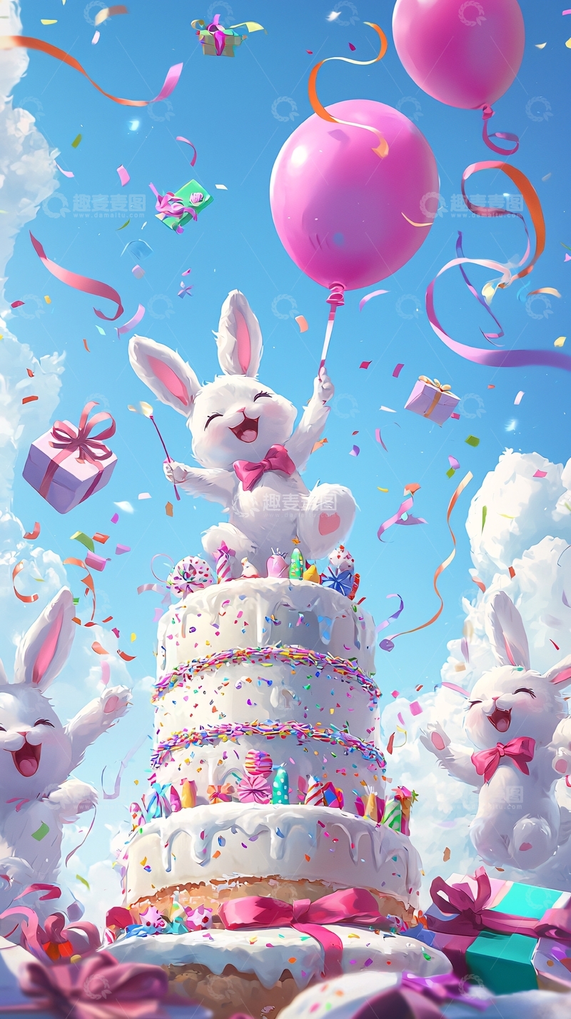 高清大图下载【趣麦麦图】卡通兔子生日派对
