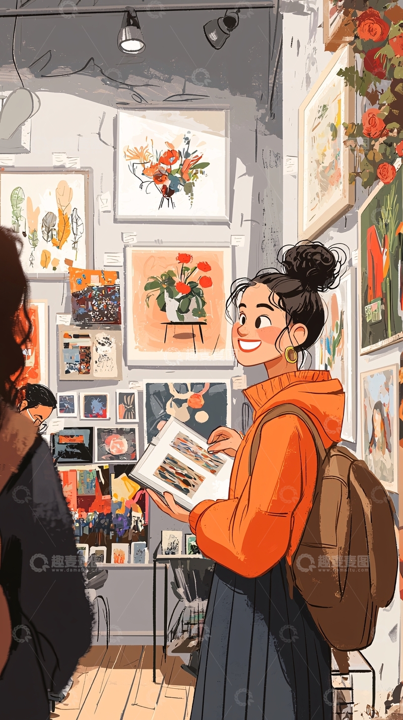 高清大图下载【趣麦麦图】画廊里的女孩