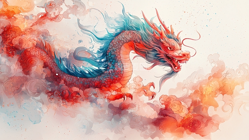 高清大图下载【趣麦麦图】水墨风格的彩色龙