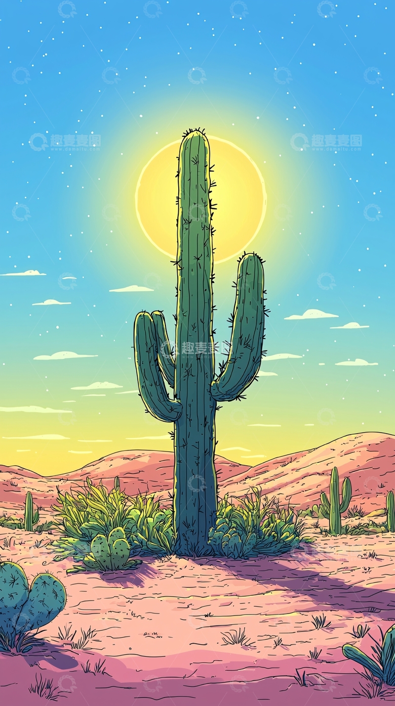 高清大图下载【趣麦麦图】仙人掌的沙漠环境插画