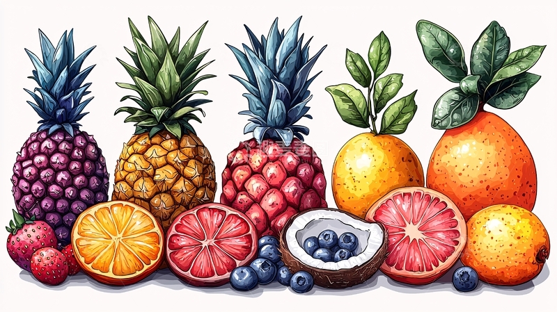 高清大图下载【趣麦麦图】手绘水果静物图