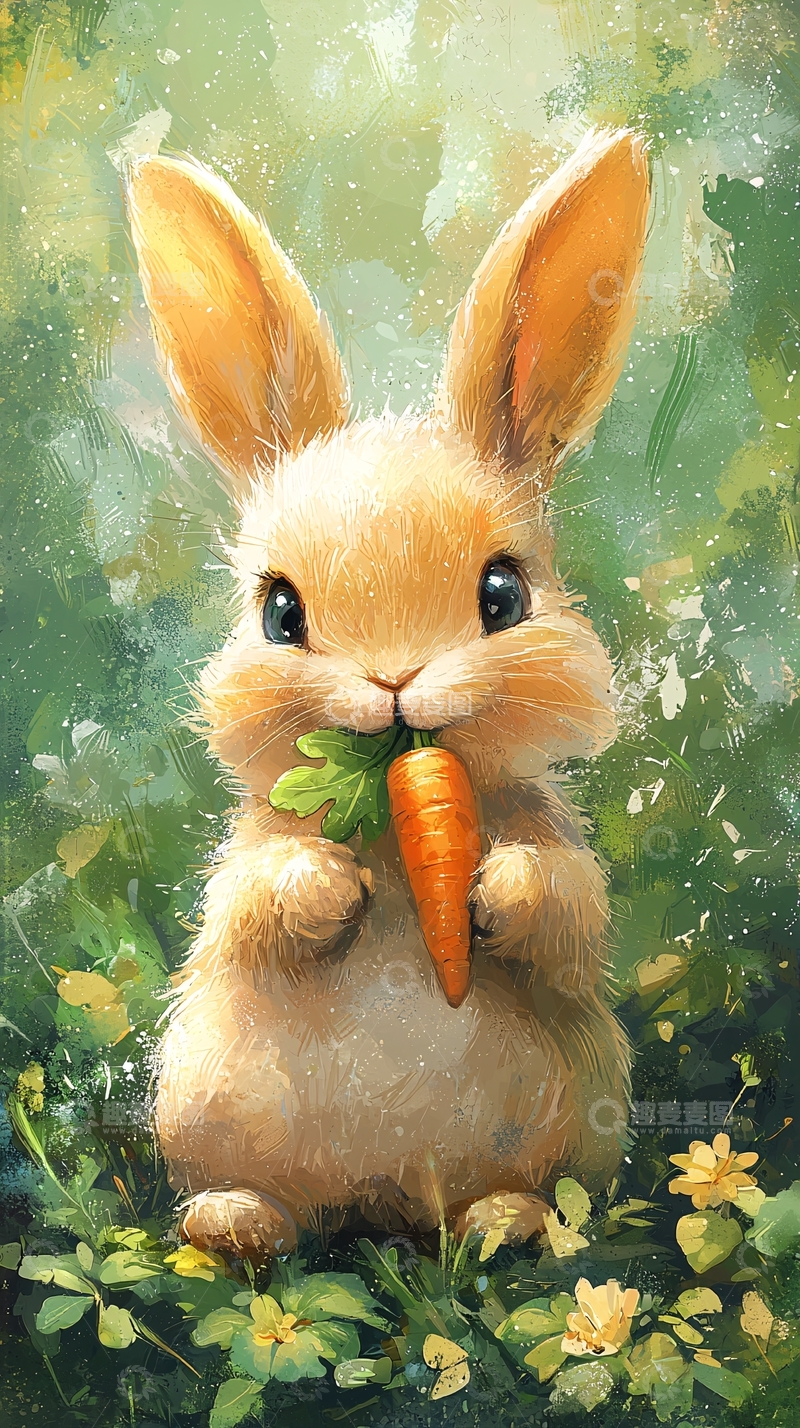 高清大图下载【趣麦麦图】萌兔吃胡萝卜
