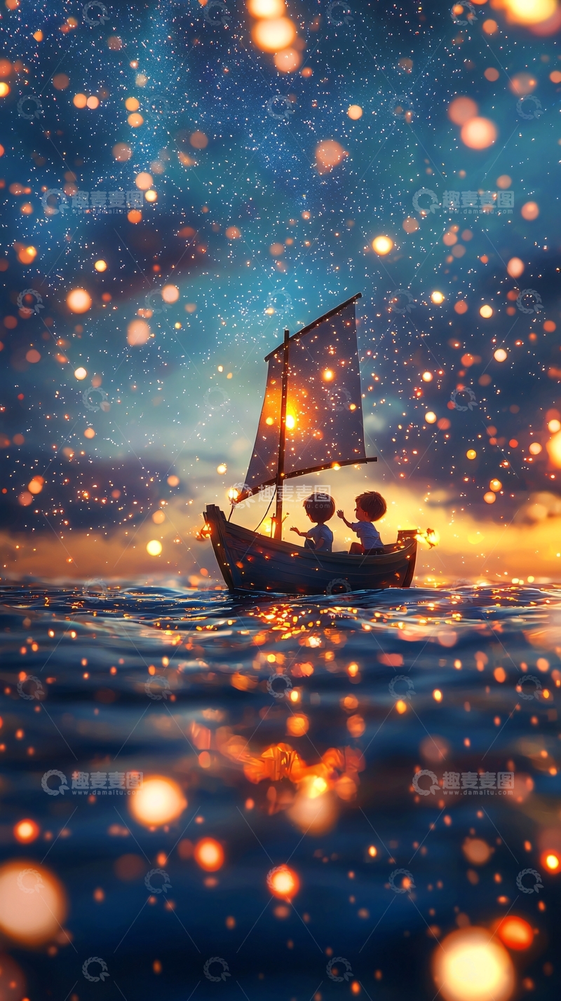 高清大图下载【趣麦麦图】星空下的小船