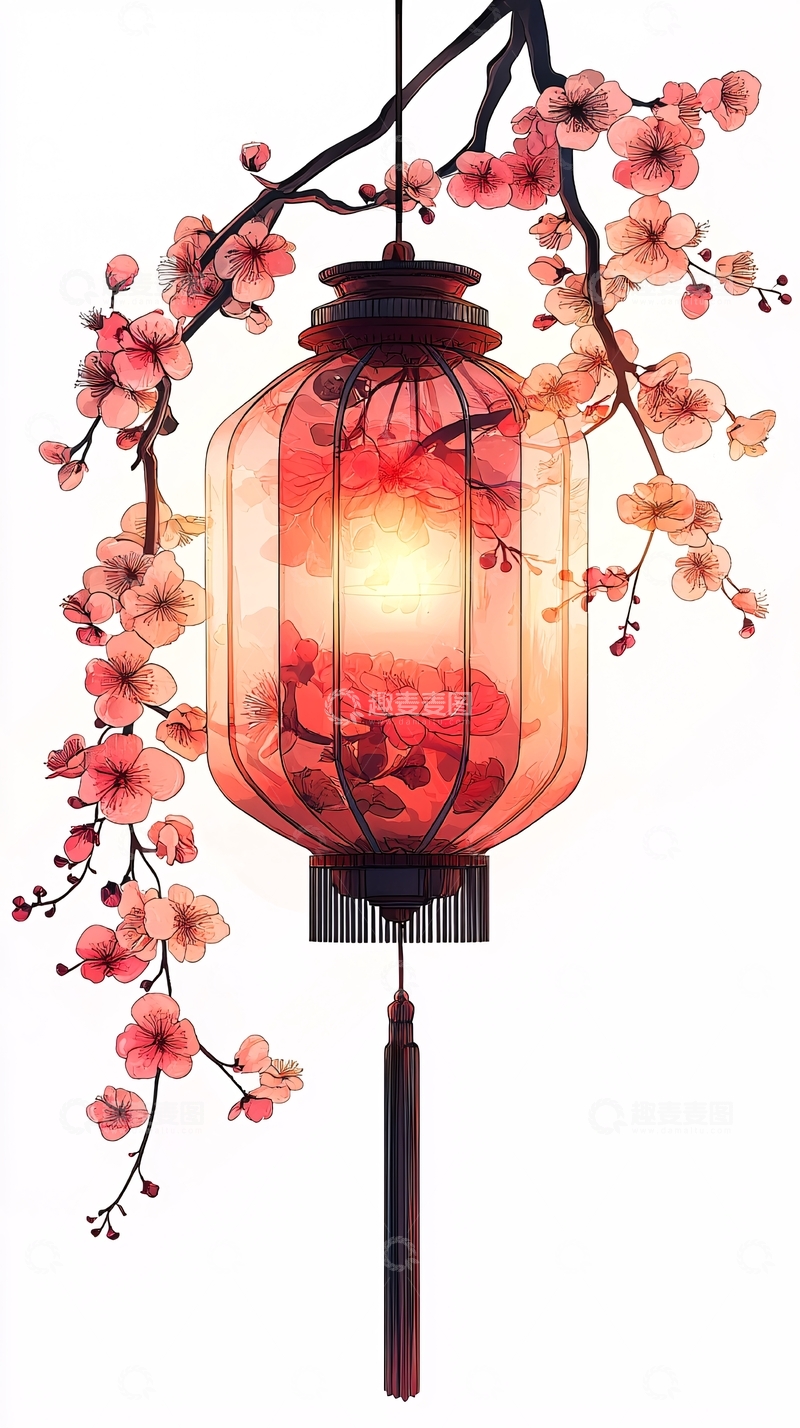高清大图下载【趣麦麦图】灯笼与梅花交织的唯美意境