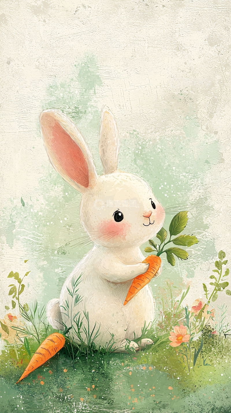 高清大图下载【趣麦麦图】可爱小白兔吃胡萝卜