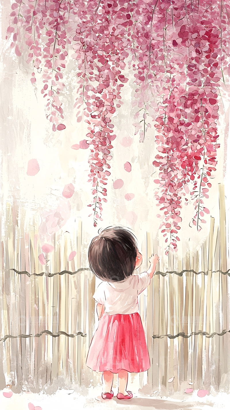 高清大图下载【趣麦麦图】紫色藤花下的小女孩