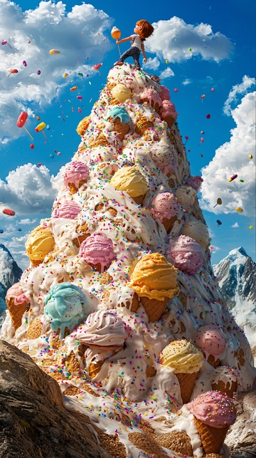 孩子攀登巨型冰淇淋山