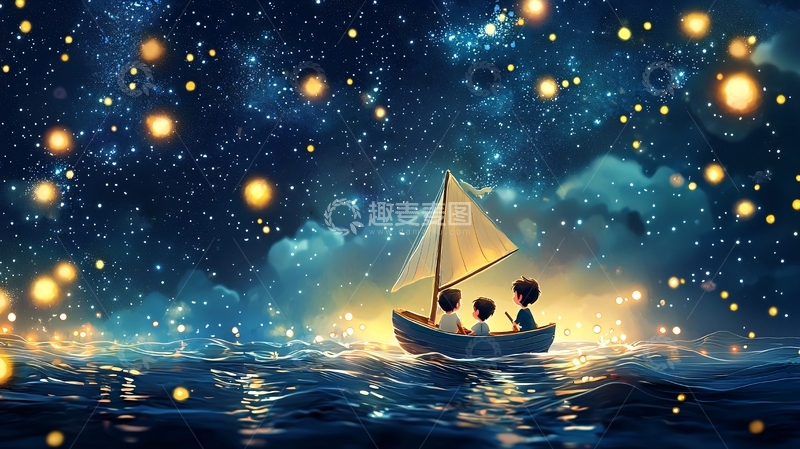 高清大图下载【趣麦麦图】星空下的童话小船
