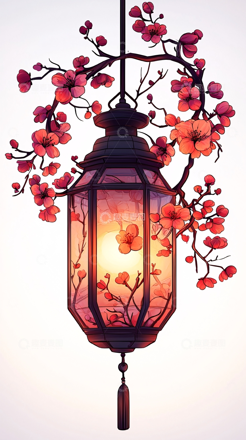 高清大图下载【趣麦麦图】绽放梅花灯笼