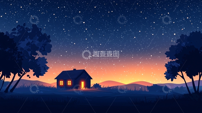 高清大图下载【趣麦麦图】星空下的房子