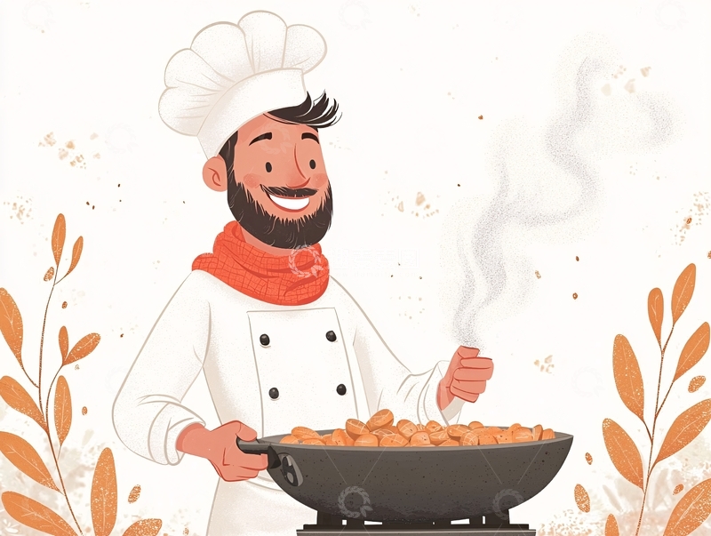 高清大图下载【趣麦麦图】卡通厨师正在烹饪