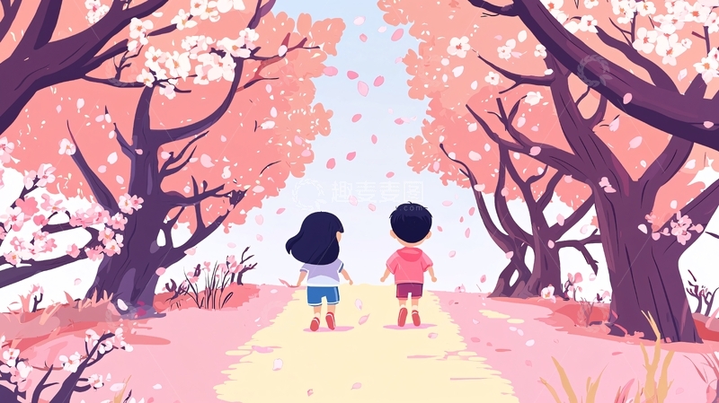 高清大图下载【趣麦麦图】粉红樱花树下的小路