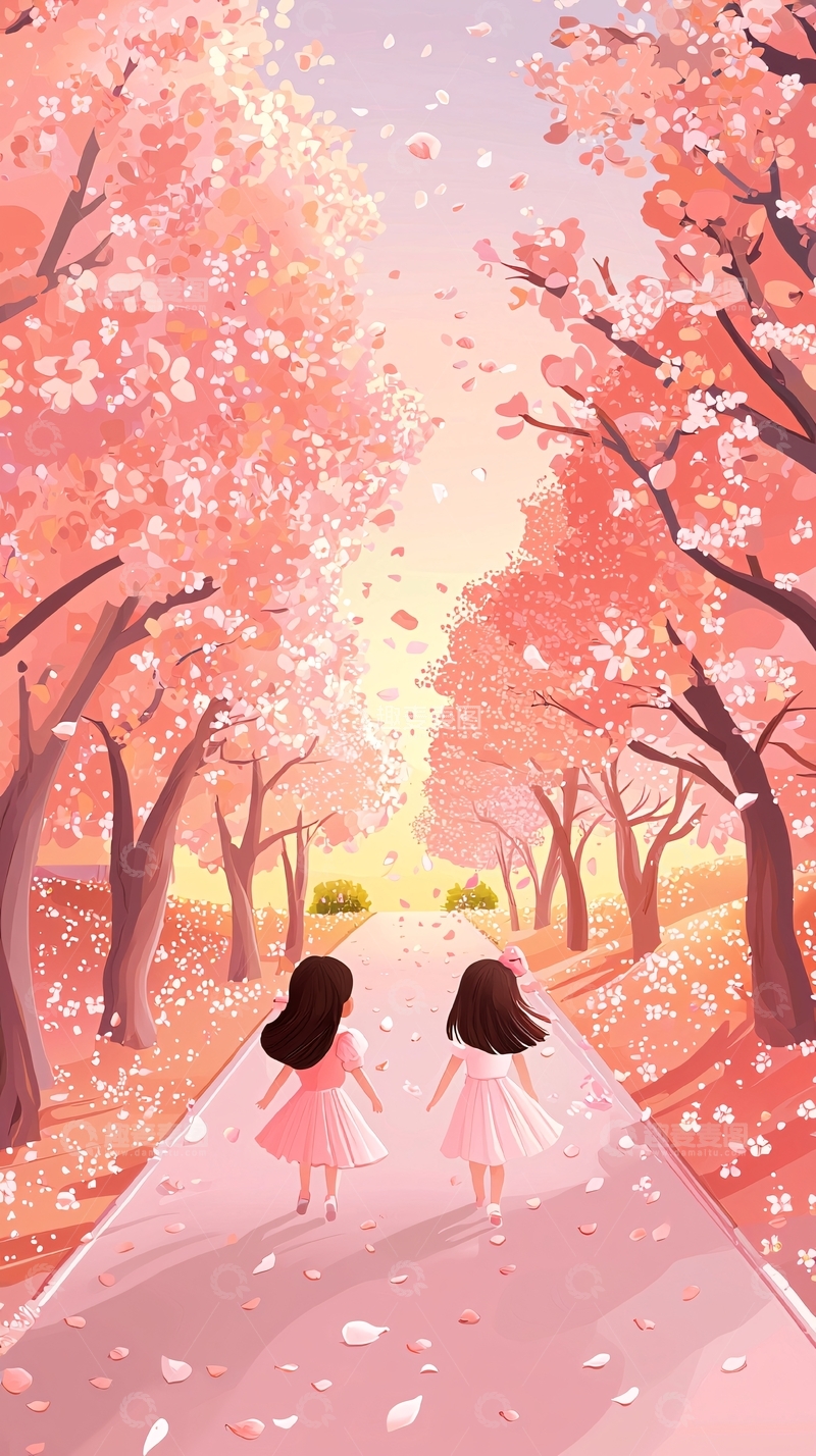 高清大图下载【趣麦麦图】粉色樱花树下道路