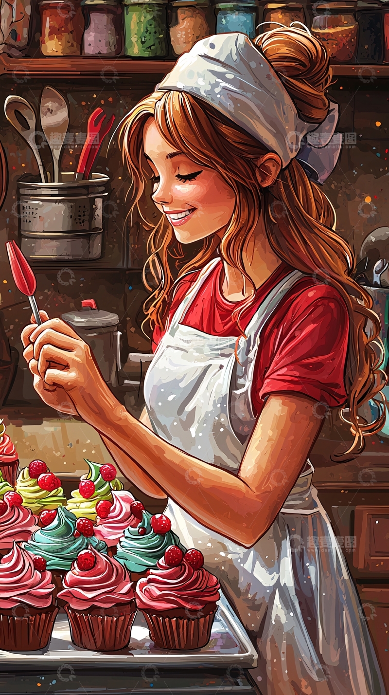 高清大图下载【趣麦麦图】快乐烘焙师在厨房