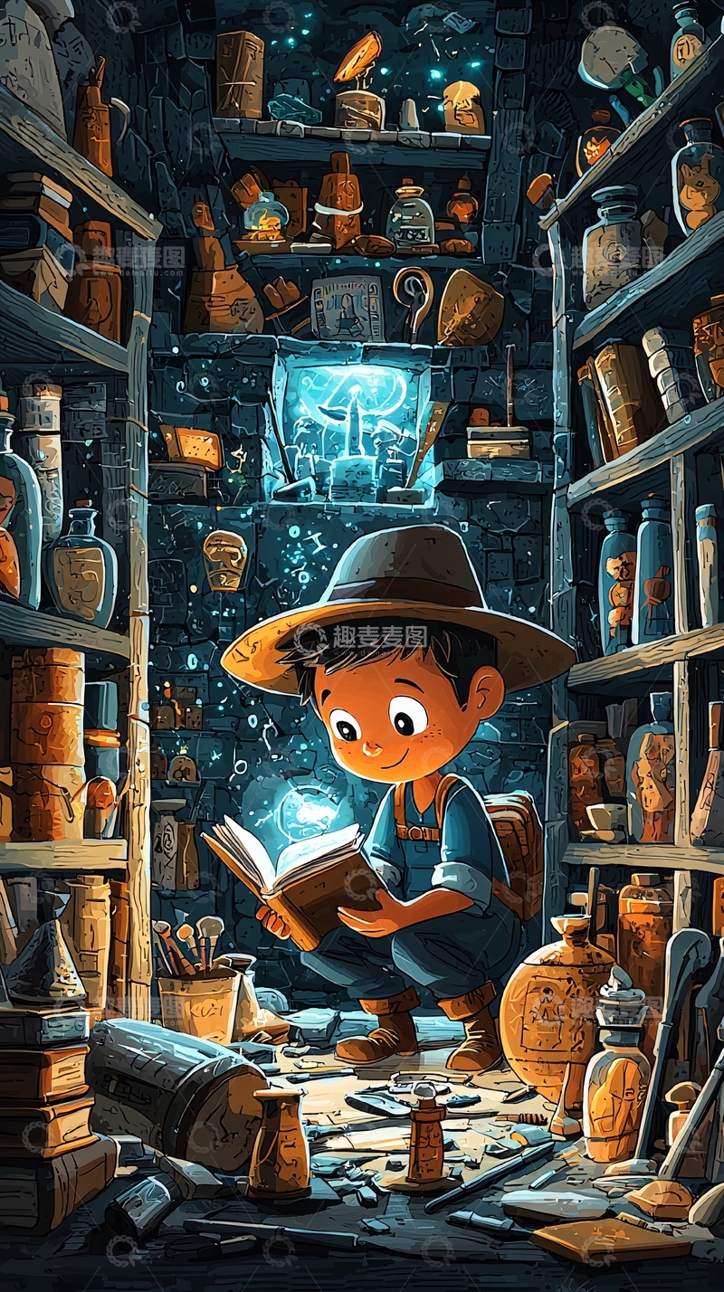 高清大图下载【趣麦麦图】魔法男孩在神秘阁楼里看书
