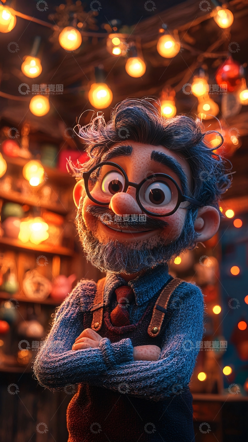 高清大图下载【趣麦麦图】温暖笑容的卡通店主