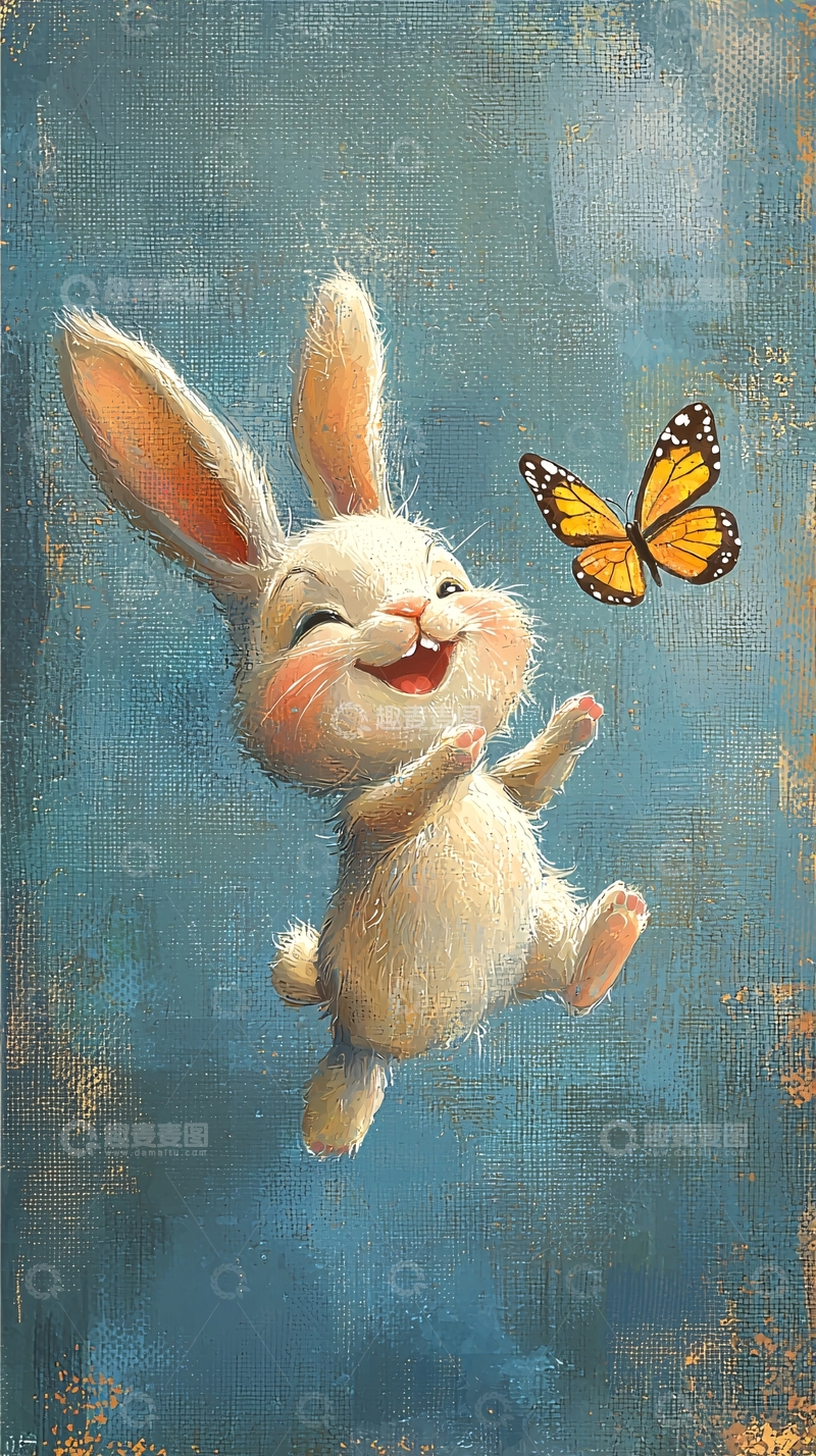 高清大图下载【趣麦麦图】快乐小兔子追逐蝴蝶